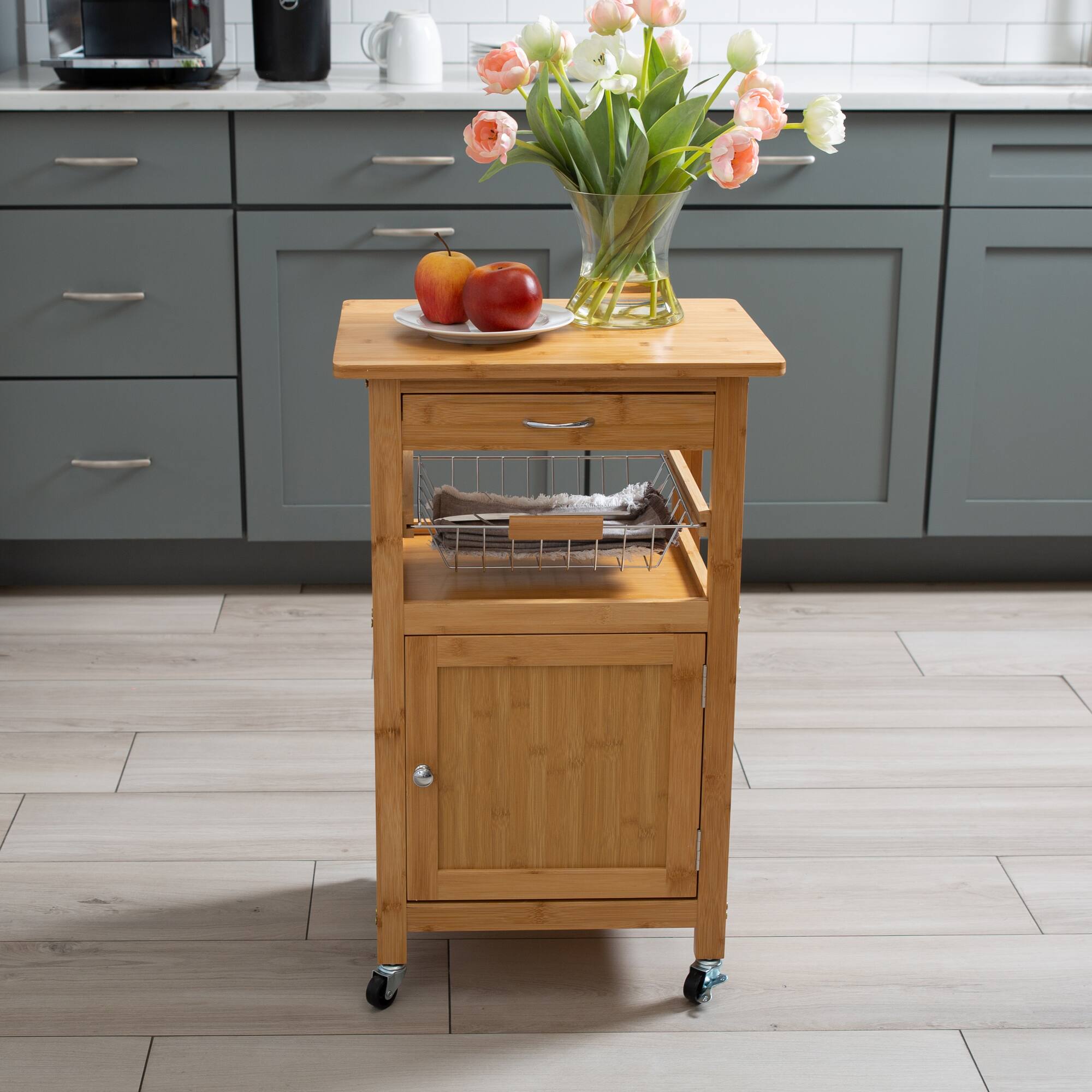 Organize It All Bamboo Rolling Kitchen Cart